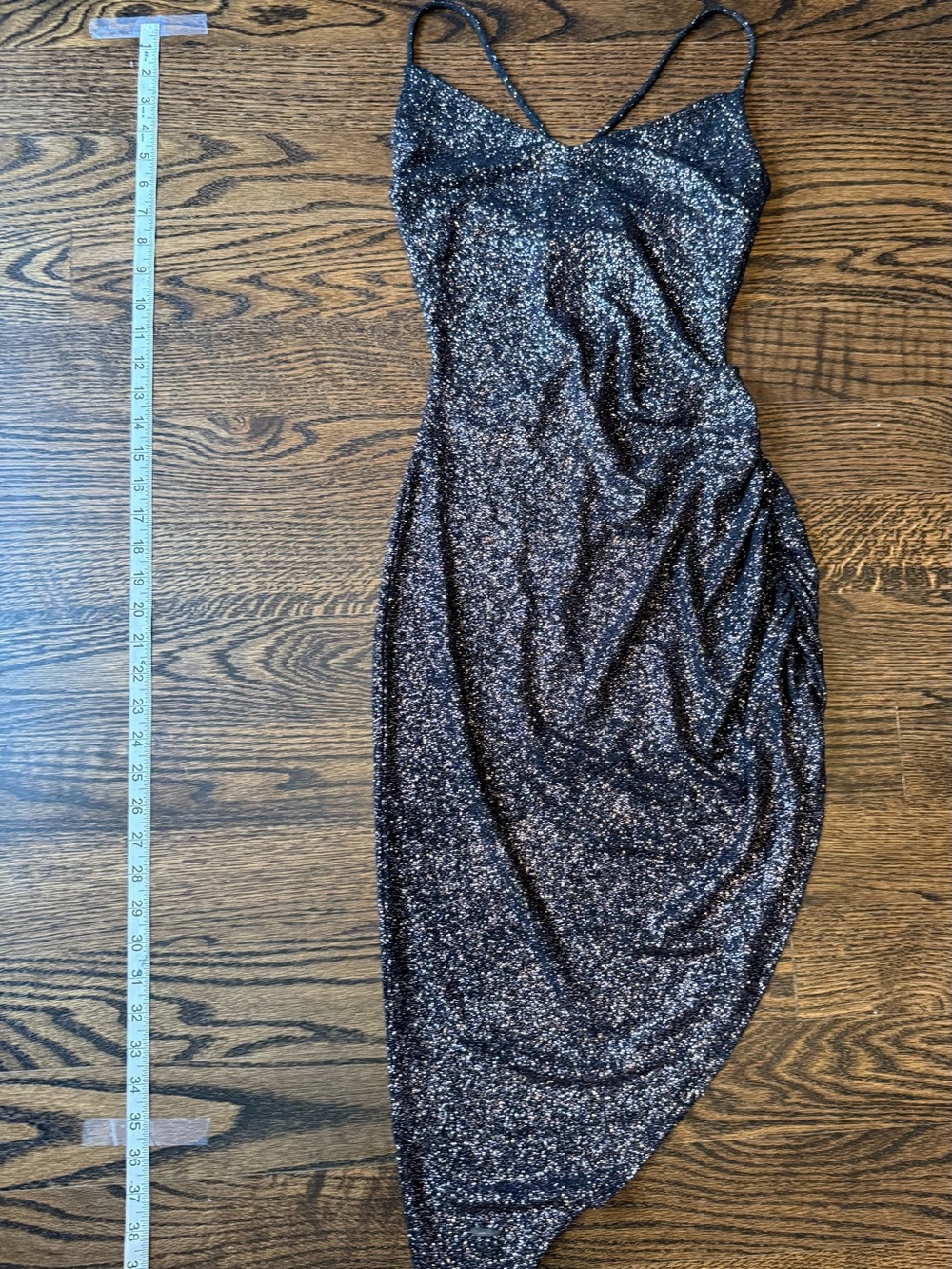 Windsor Brown/Bronze, Black Glitter Asymmetrical Slip Dress